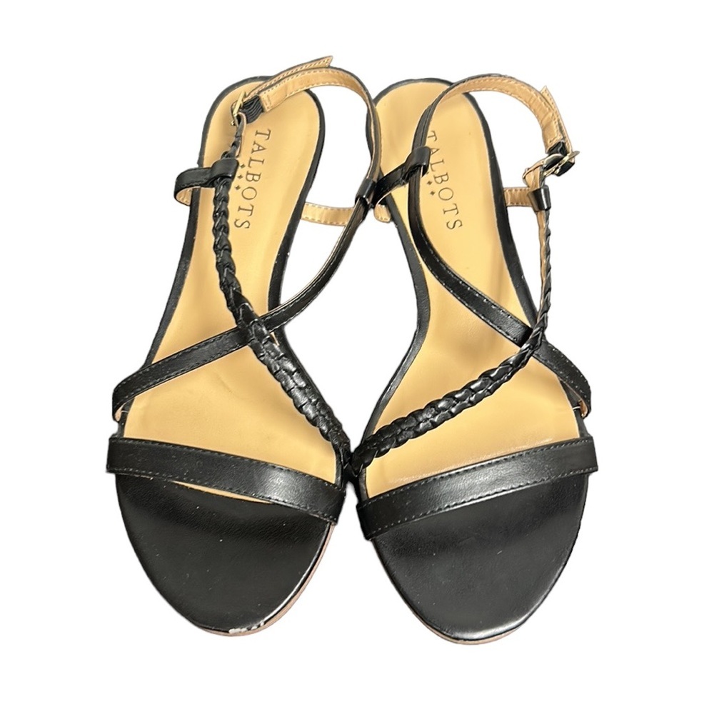 TALBOTS |‎ Strappy Braided Sandals Wedges Criss Cross Black Patent Leather 6